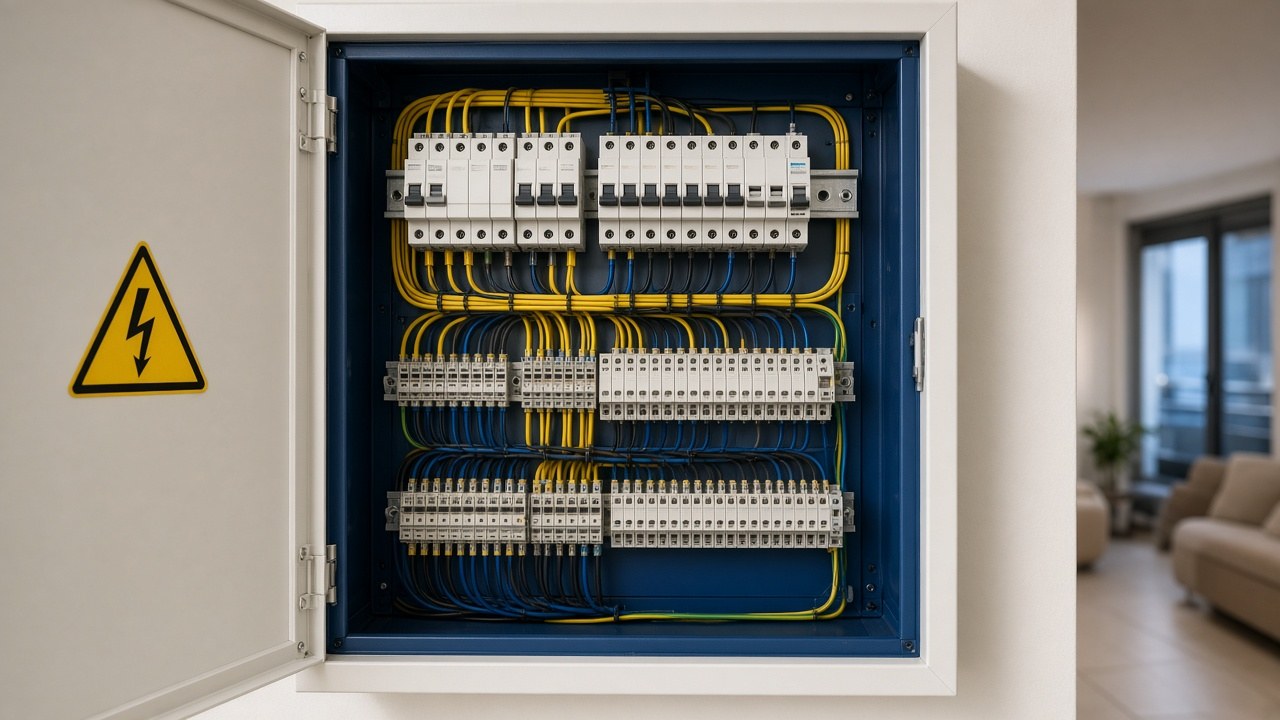 Licensed electrician documenting circuit tests at a domestic consumer unit