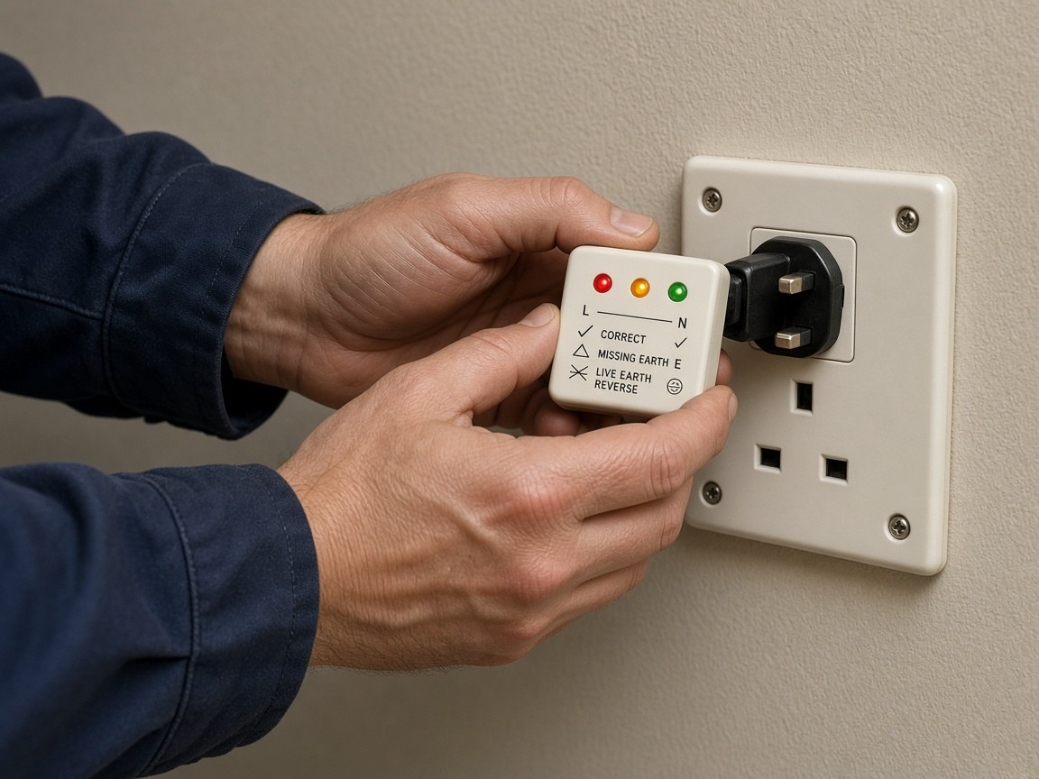 Installation tester connected at a consumer unit while recording certificate readings